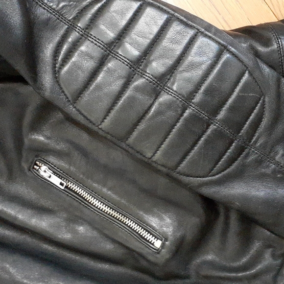 BLK DNM Leather Jacket Accordion Nehru Collar XS Padded Motorcyle Moto Chic - Picture 9 of 9